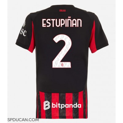 Zenski Nogometni Dres AC Milan Pervis Estupinan #2 Domaci 2025-26 Kratak Rukav Zenski Nogometni Dres AC Milan Pervis Estupinan #2 Domaci 2025-26 Kratak Rukav